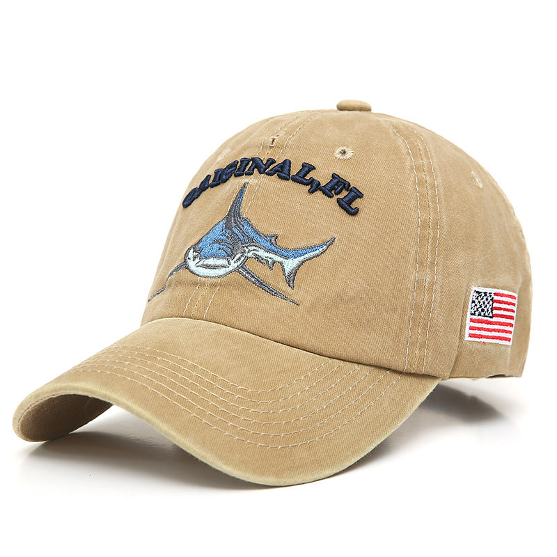 New Washed Embroidered Shark Baseball Cap