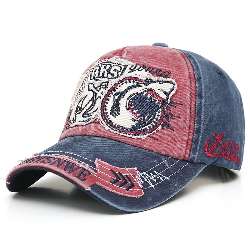 Shark Embroidered Washed Baseball Cap