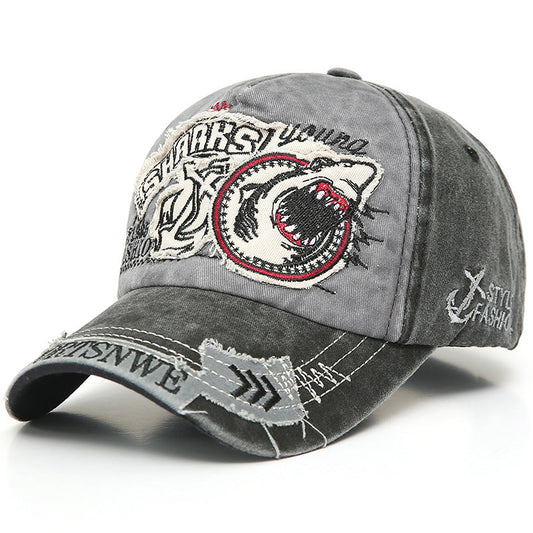 Shark Embroidered Washed Baseball Cap