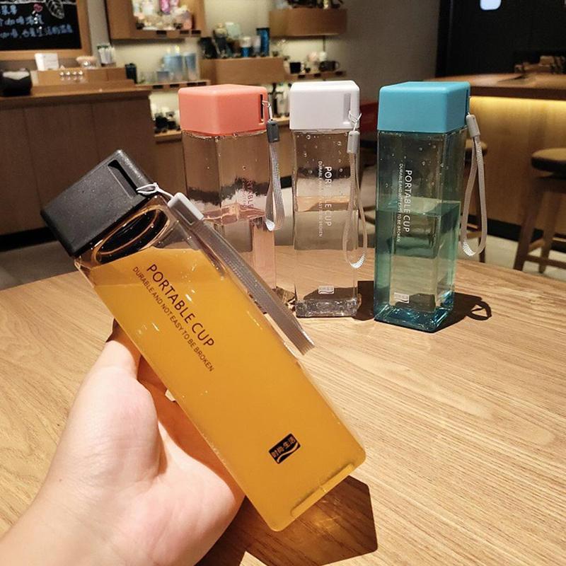 500ml Transparent Square Plastic Matte Water Bottle