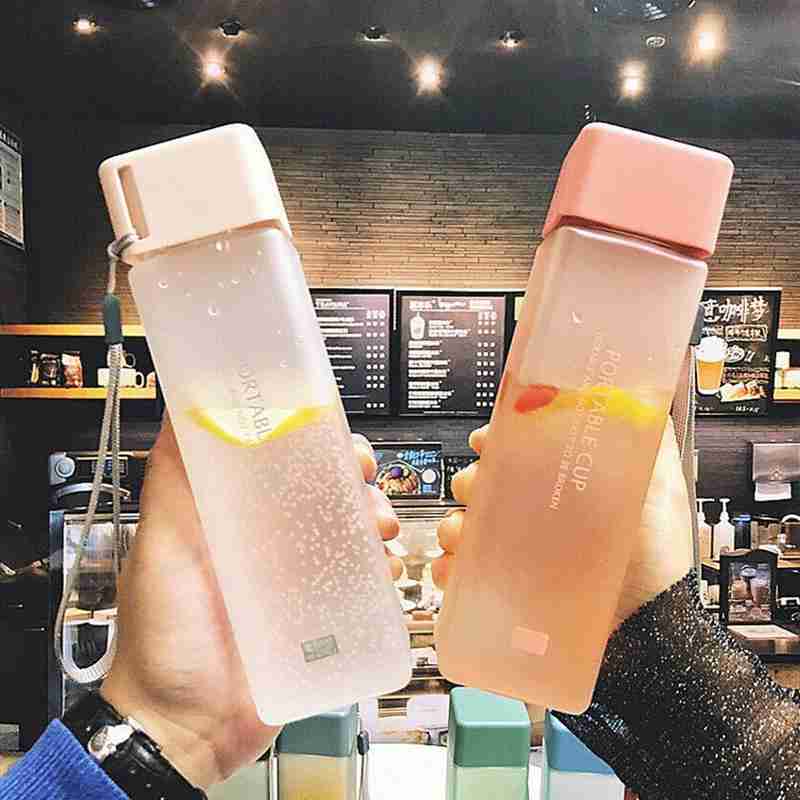 500ml Transparent Square Plastic Matte Water Bottle