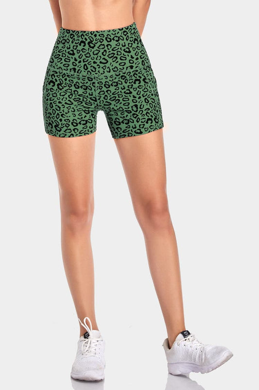 Vutru High-Waist Green Leopard Yoga Shorts