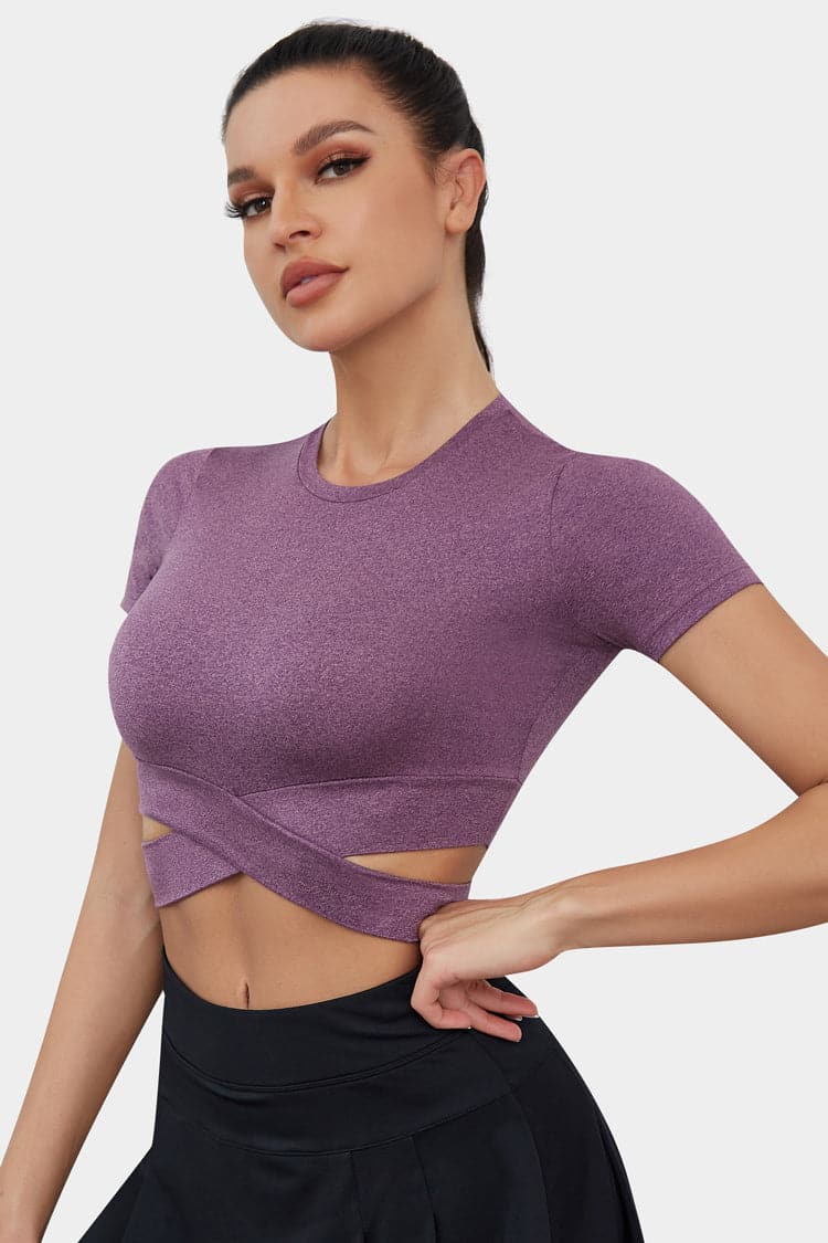 Vutru Ribbed Front Cut-out Short Sleeves