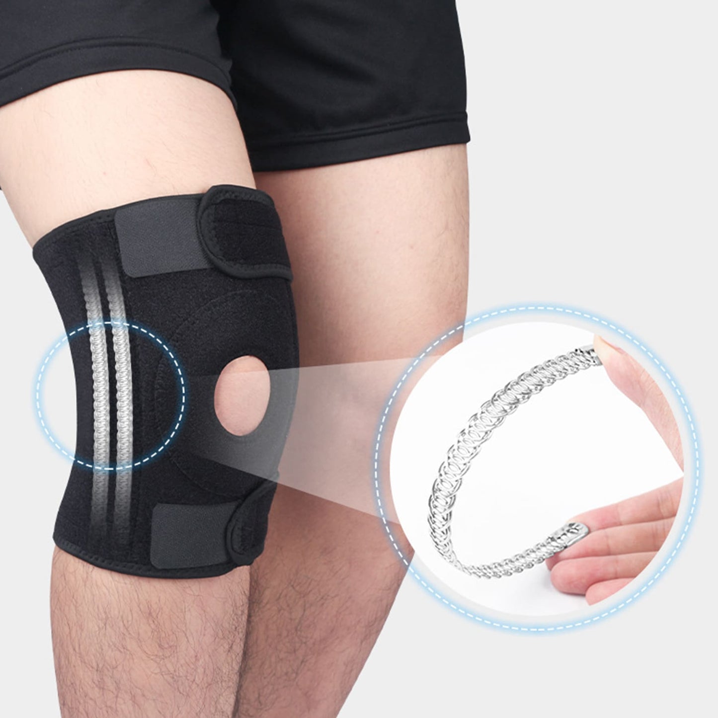 Aofit Knee Support Braces, Compression Sleeves With 2 Spring Side Stabilizers, Protective Foam Pad and Adjustable Straps, 1 Pair