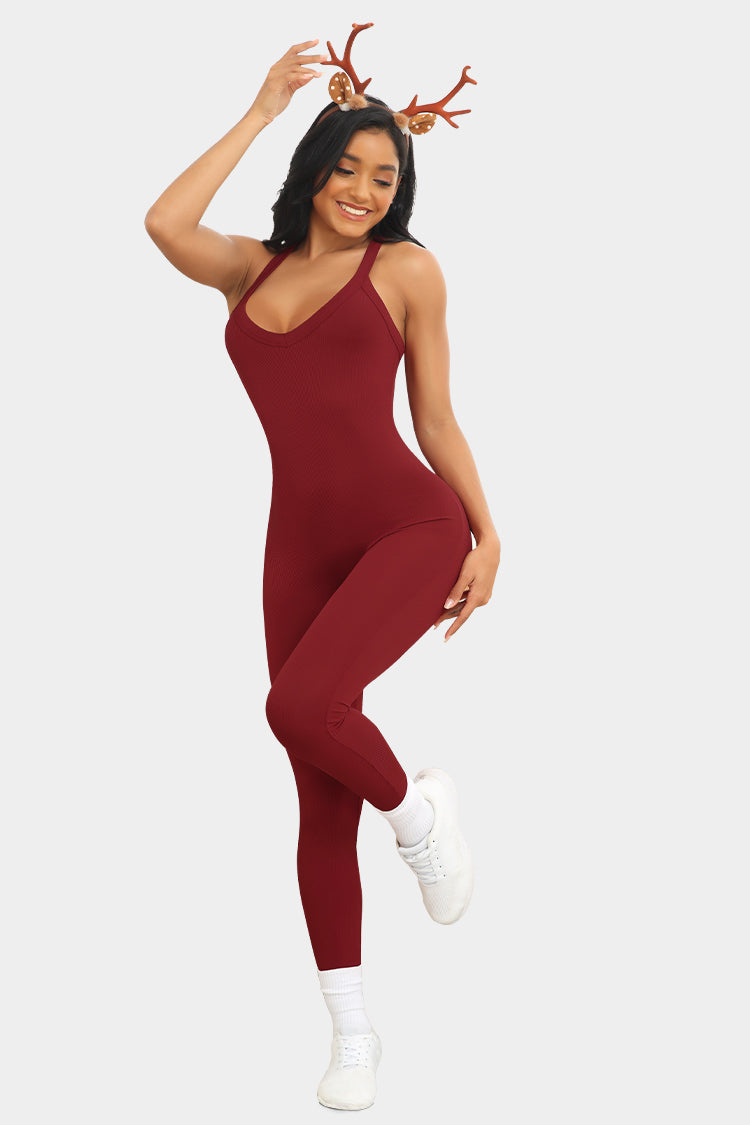 Vutru Red Ribbed Sports Romper