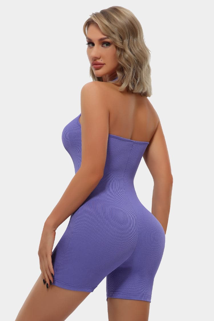 Vutru Rib-knit Halterneck Sports Romper
