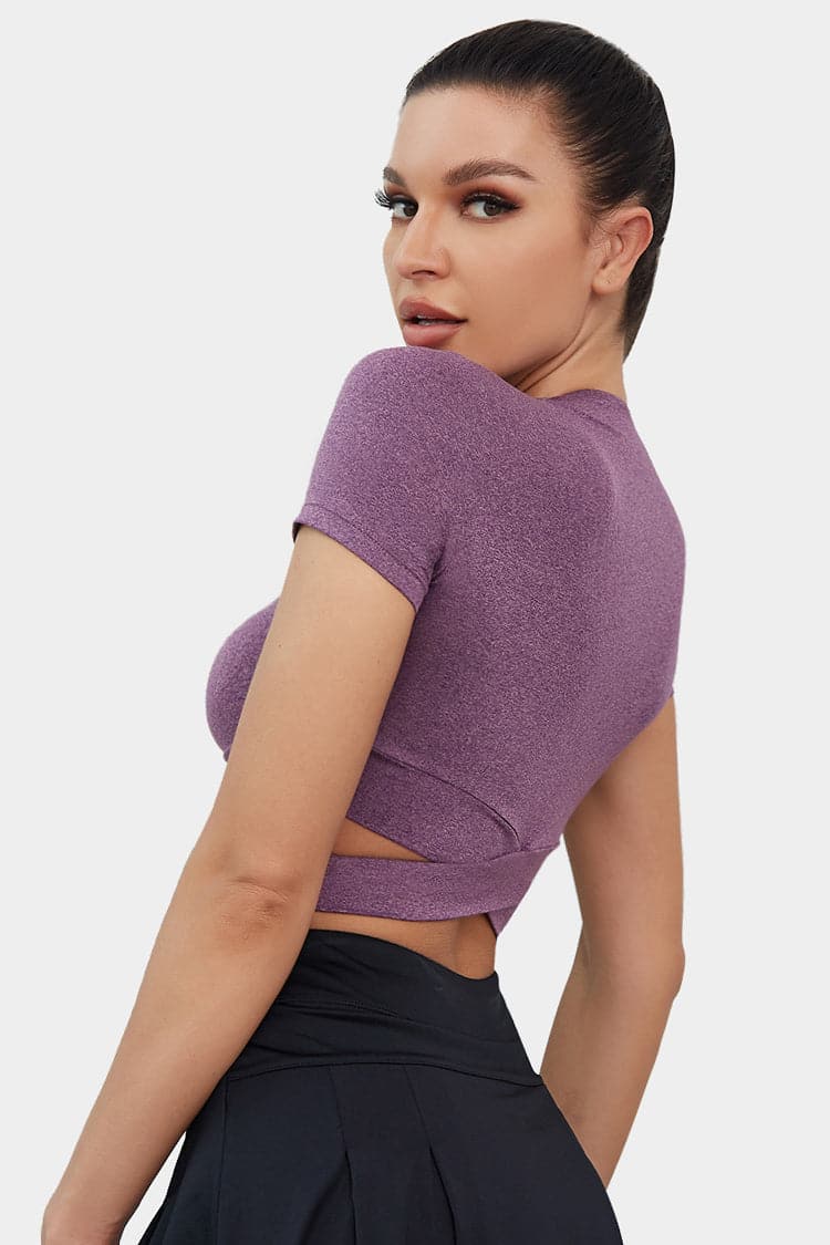 Vutru Ribbed Front Cut-out Short Sleeves