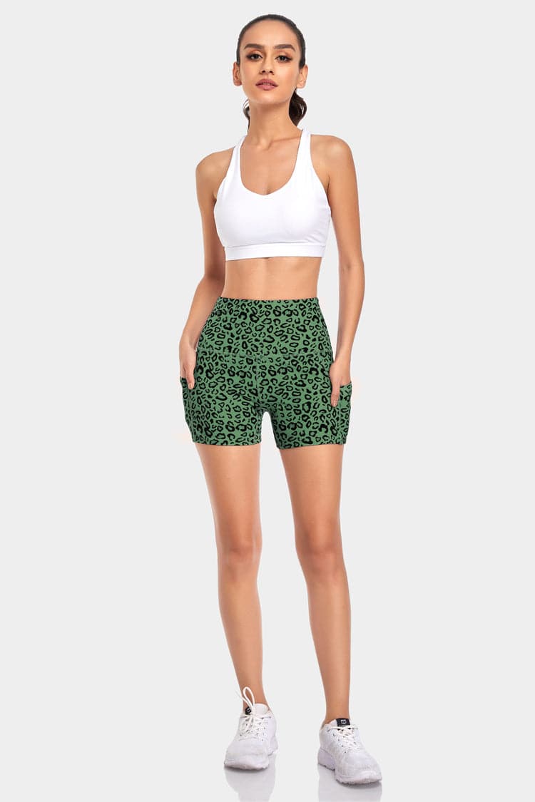 Vutru High-Waist Green Leopard Yoga Shorts