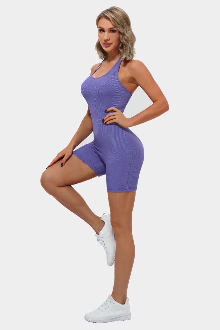 Vutru Rib-knit Halterneck Sports Romper