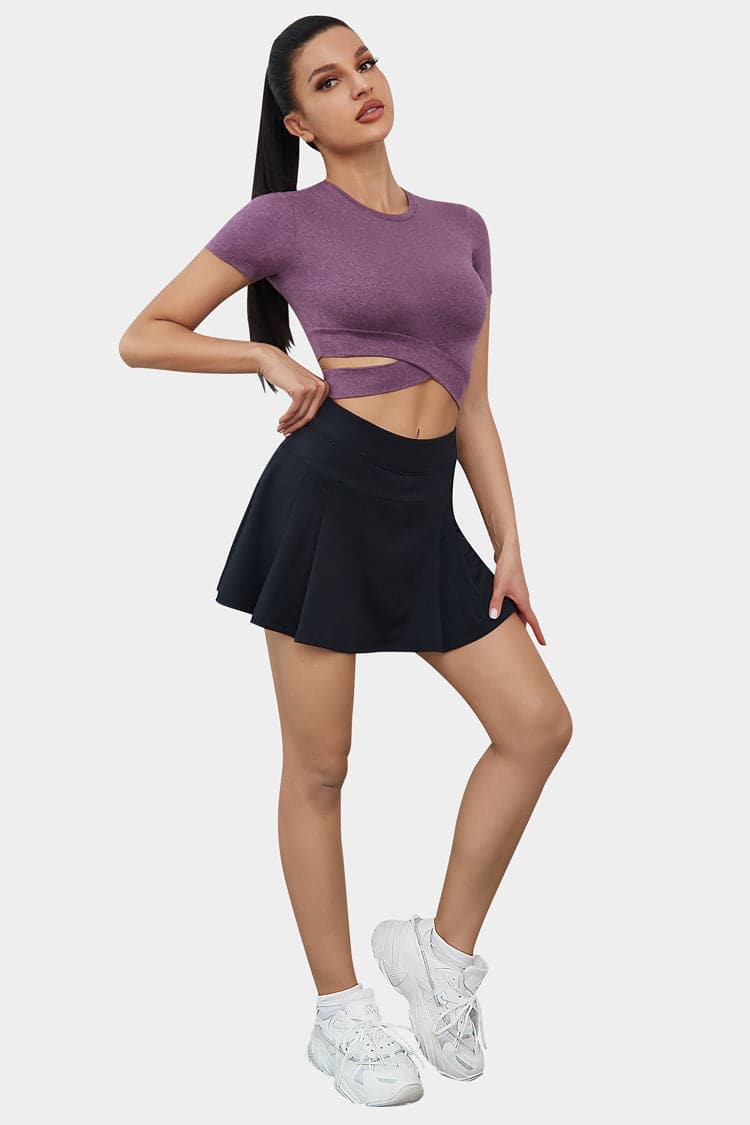 Vutru Ribbed Front Cut-out Short Sleeves