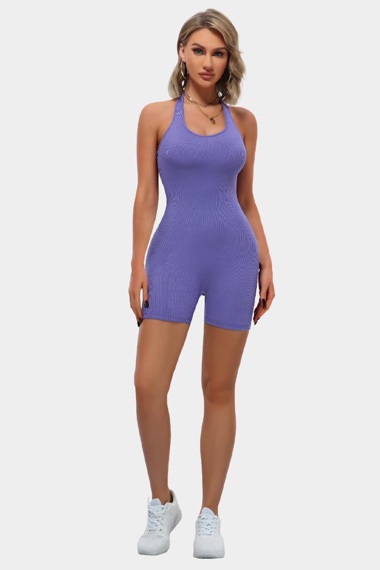 Vutru Rib-knit Halterneck Sports Romper