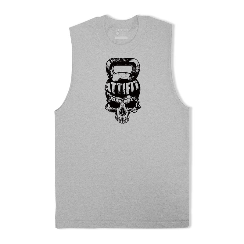 Cotton Kettlebell Skull Graphic Workout Tank Top