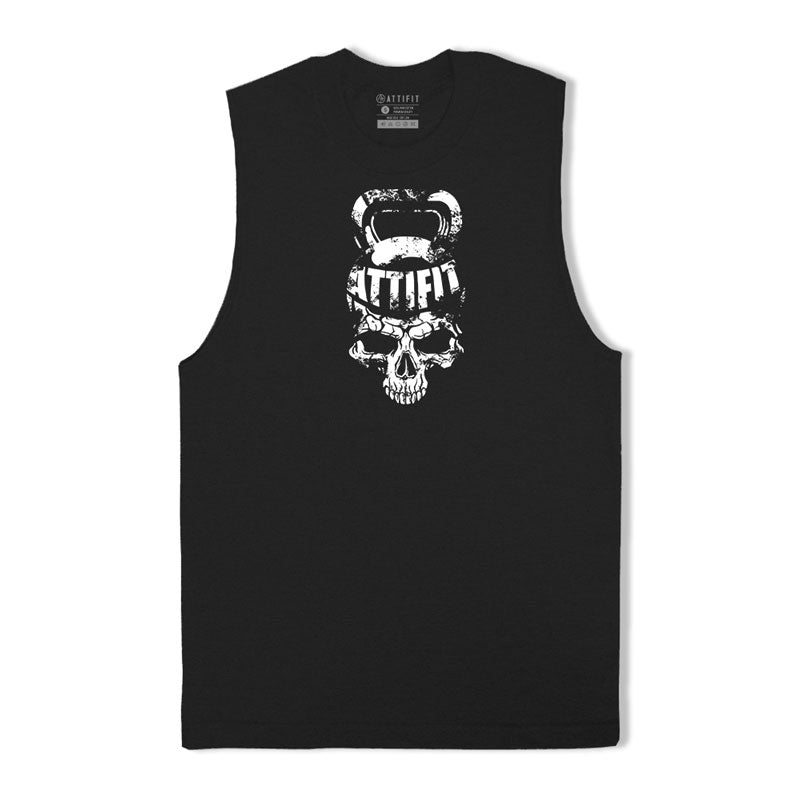 Cotton Kettlebell Skull Graphic Workout Tank Top