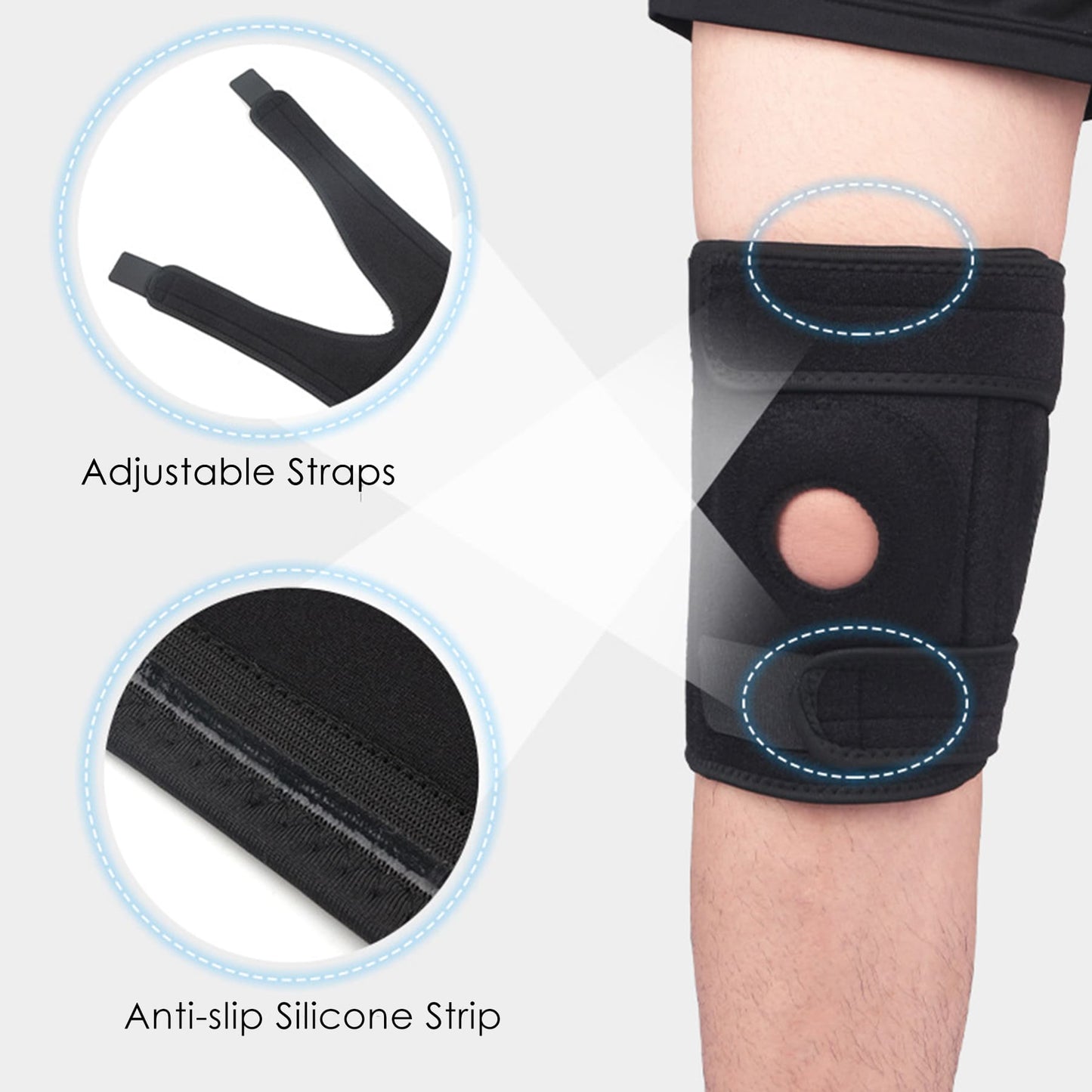 Aofit Knee Support Braces, Compression Sleeves With 2 Spring Side Stabilizers, Protective Foam Pad and Adjustable Straps, 1 Pair
