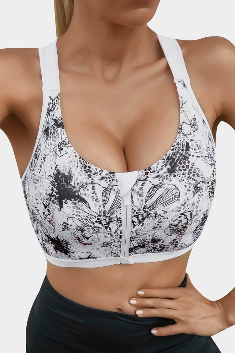 Vutru High Impact Printed Zip Bra