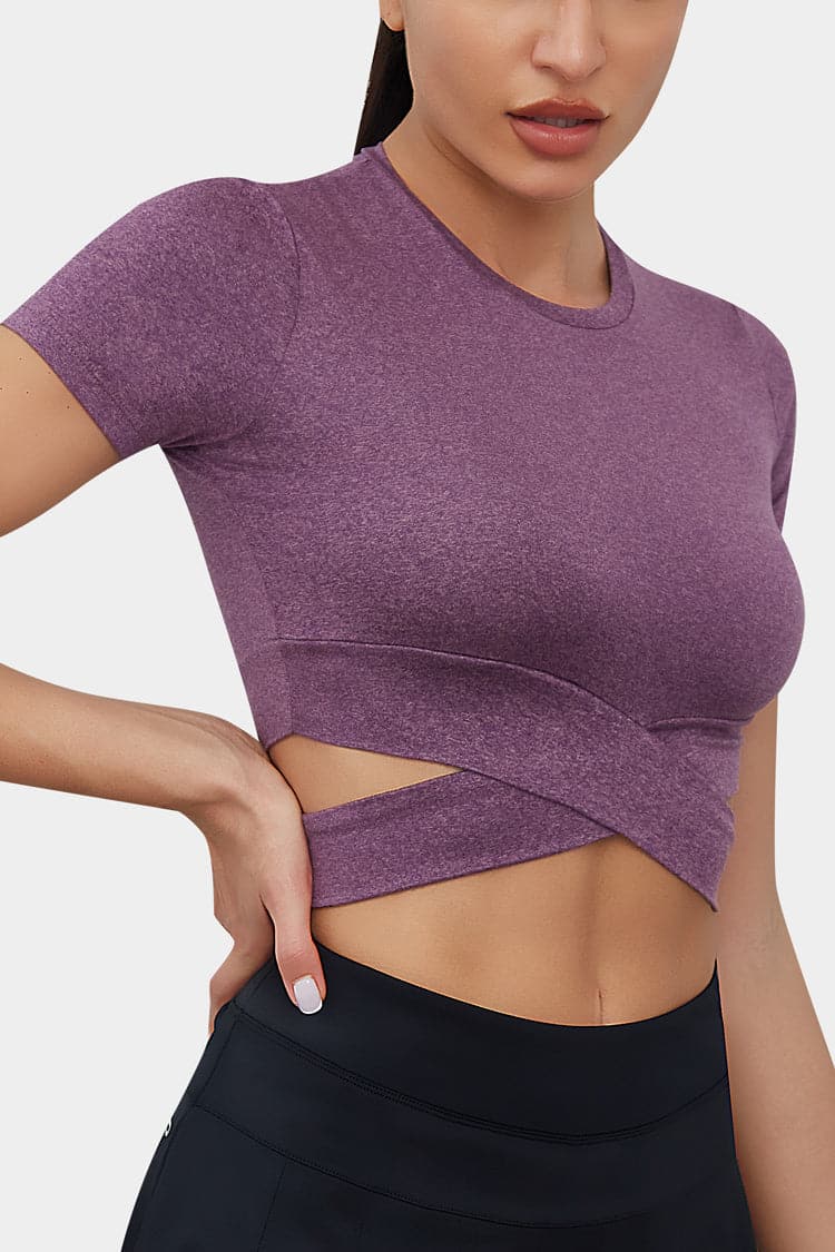 Vutru Ribbed Front Cut-out Short Sleeves