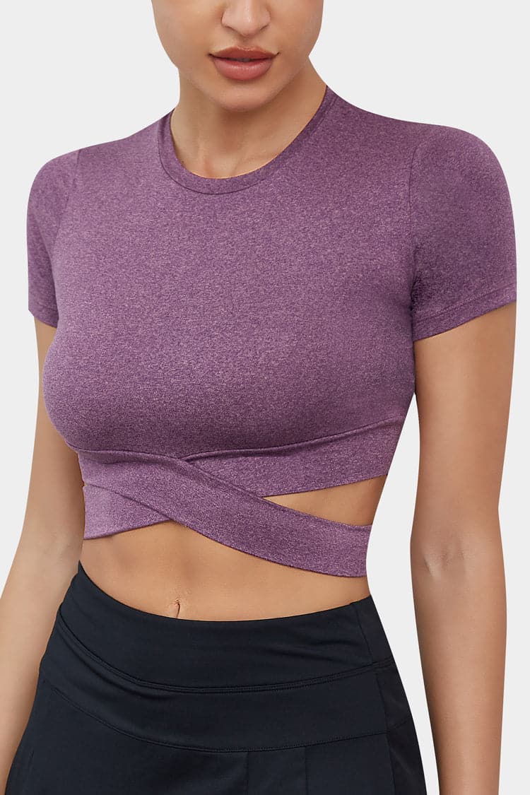 Vutru Ribbed Front Cut-out Short Sleeves