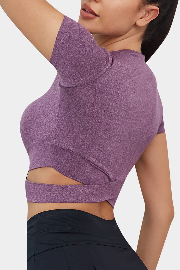 Vutru Ribbed Front Cut-out Short Sleeves