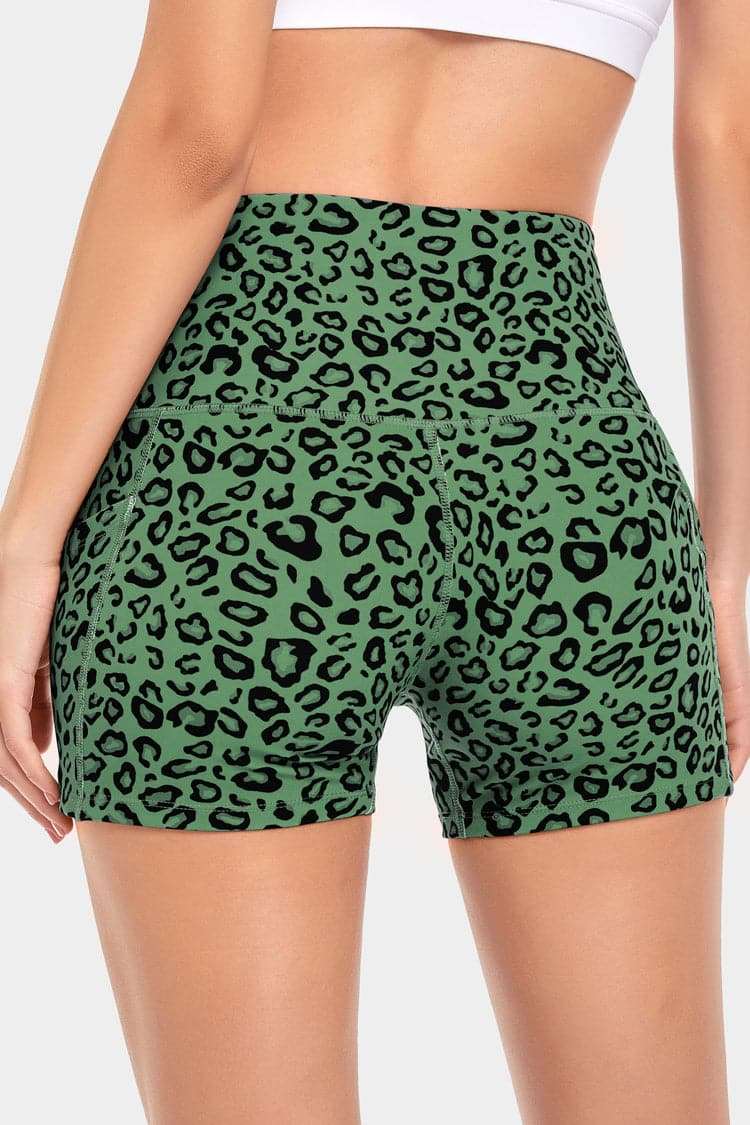 Vutru High-Waist Green Leopard Yoga Shorts