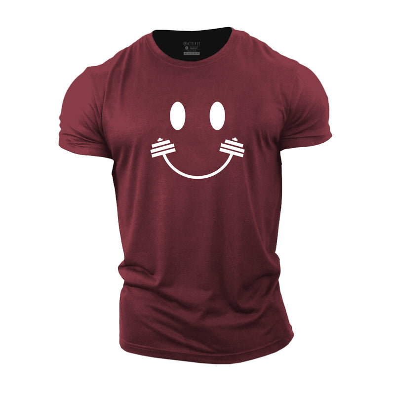 Cotton Creative Barbell And Smile Face Graphic T-shirts