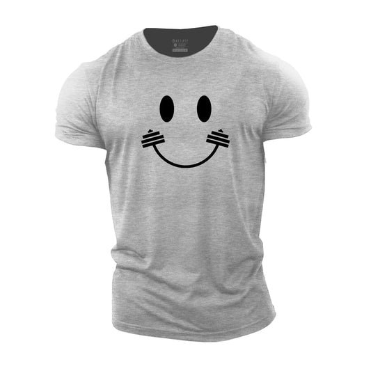 Cotton Creative Barbell And Smile Face Graphic T-shirts