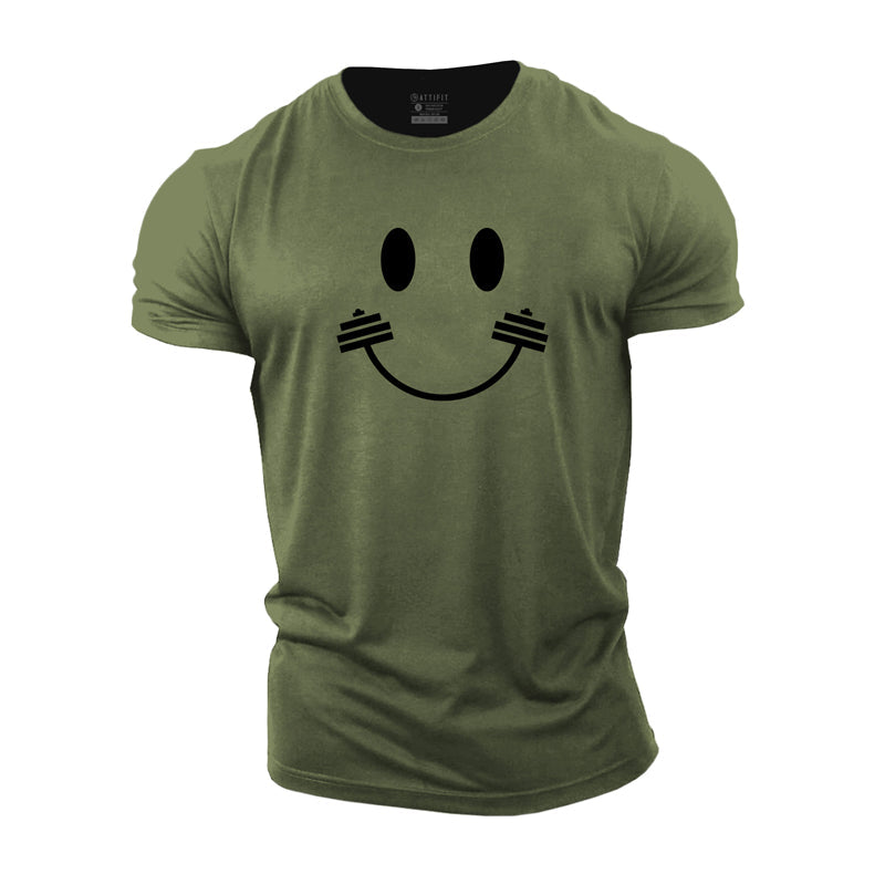 Cotton Creative Barbell And Smile Face Graphic T-shirts