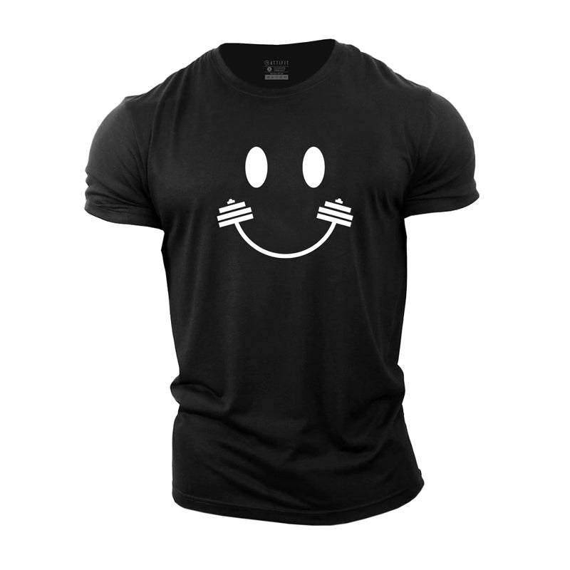 Cotton Creative Barbell And Smile Face Graphic T-shirts