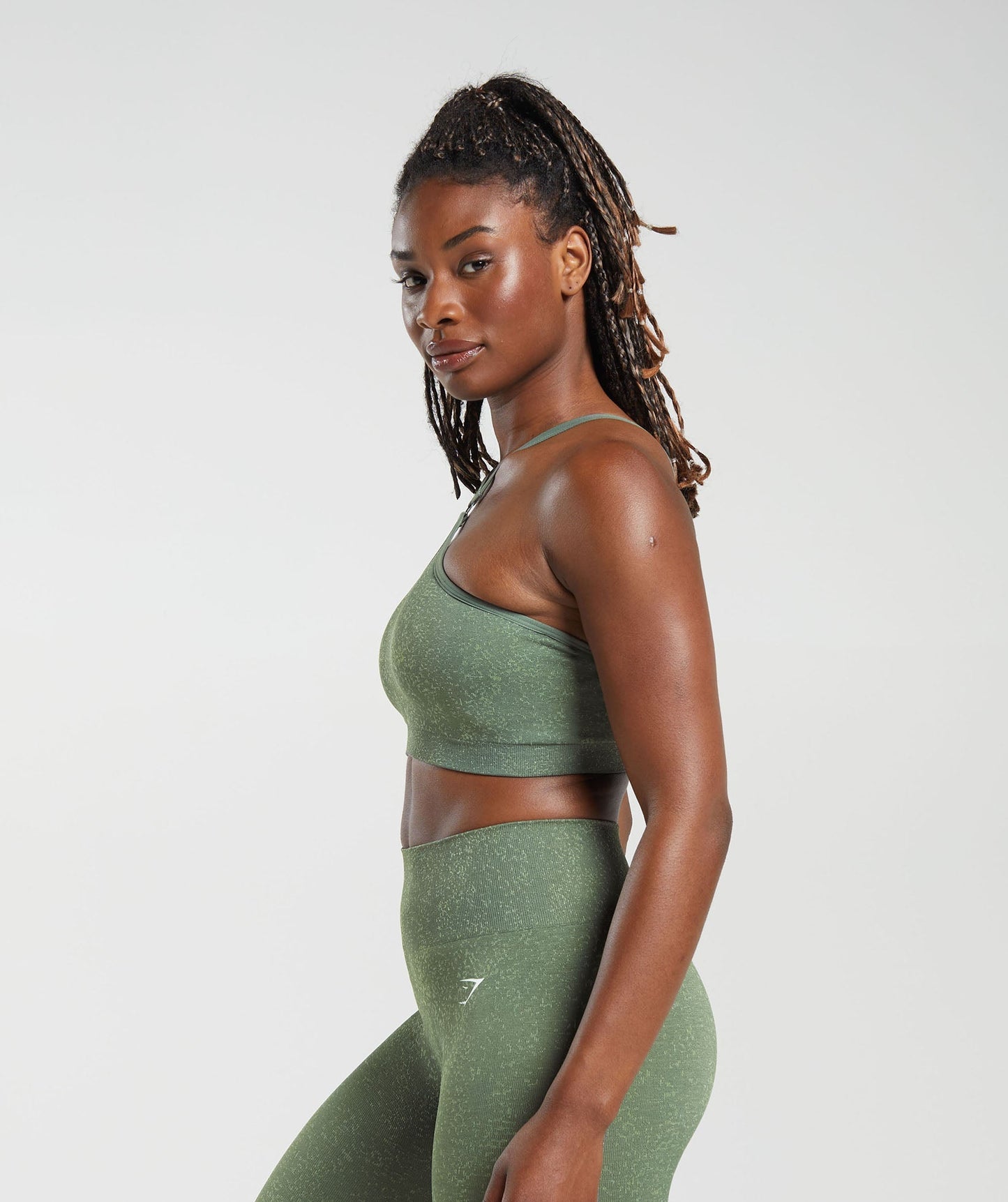 Gymshark Adapt Fleck Seamless Halterneck Bralette - Dusk Green/Light Sage Green