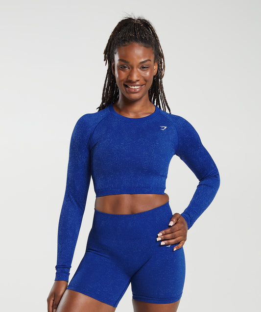 Gymshark Adapt Fleck Seamless Long Sleeve Crop Top - Cobalt Blue/Iris Blue