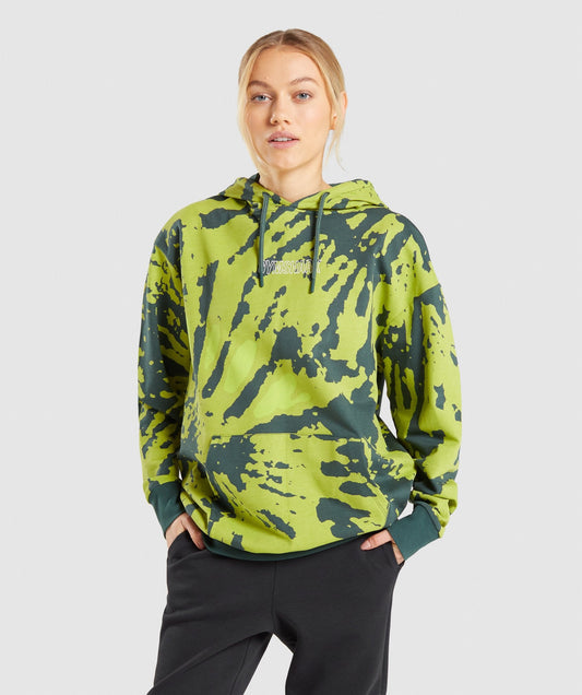 Gymshark Colour Burst Hoodie - Dark Green Print