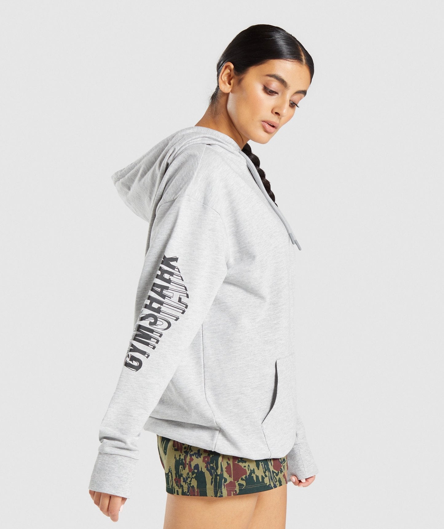 Gymshark Distort Graphic Hoodie - Light Grey Marl