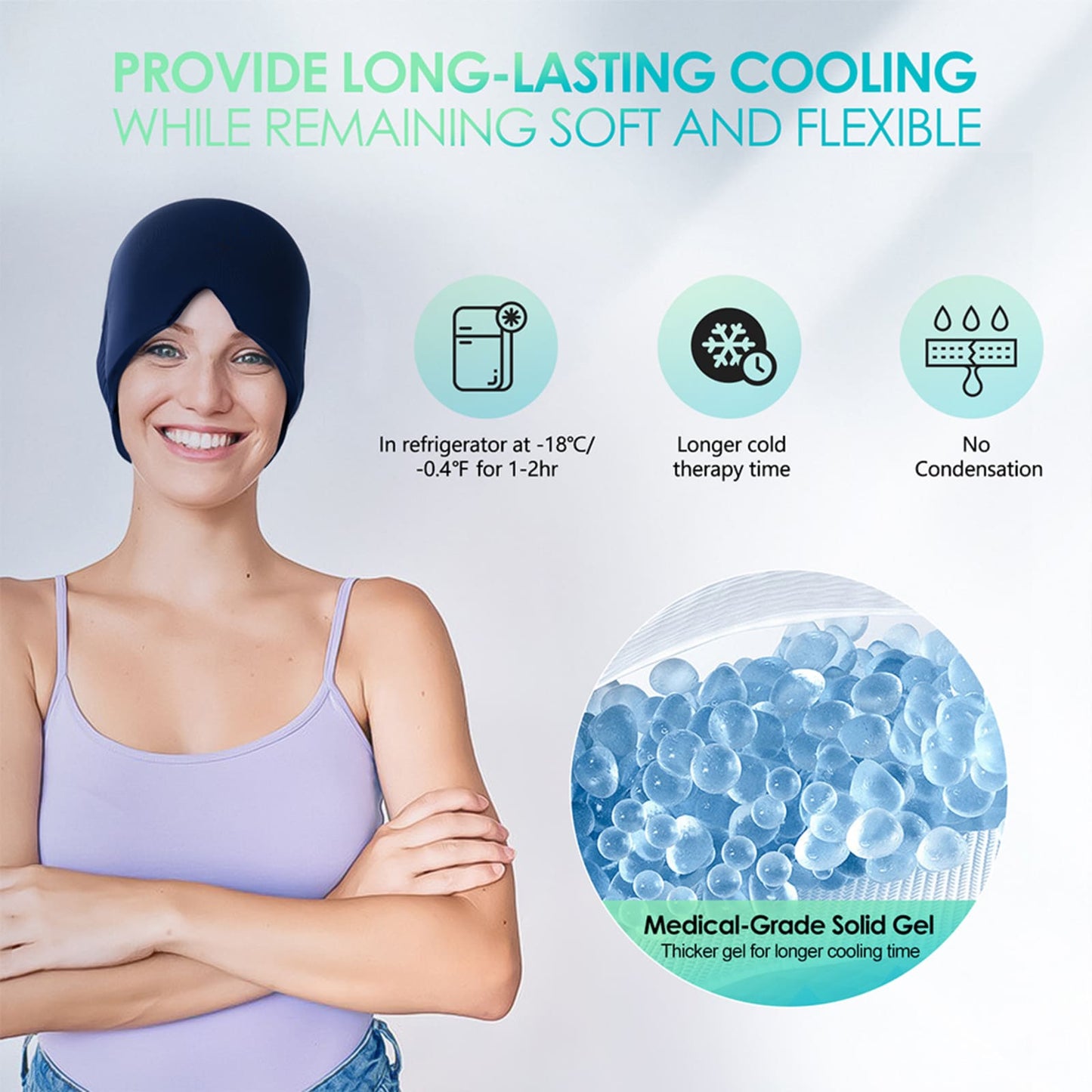 Ice Hat for Migraines, Headache Relief with Thicker Gel for Longer Cooling