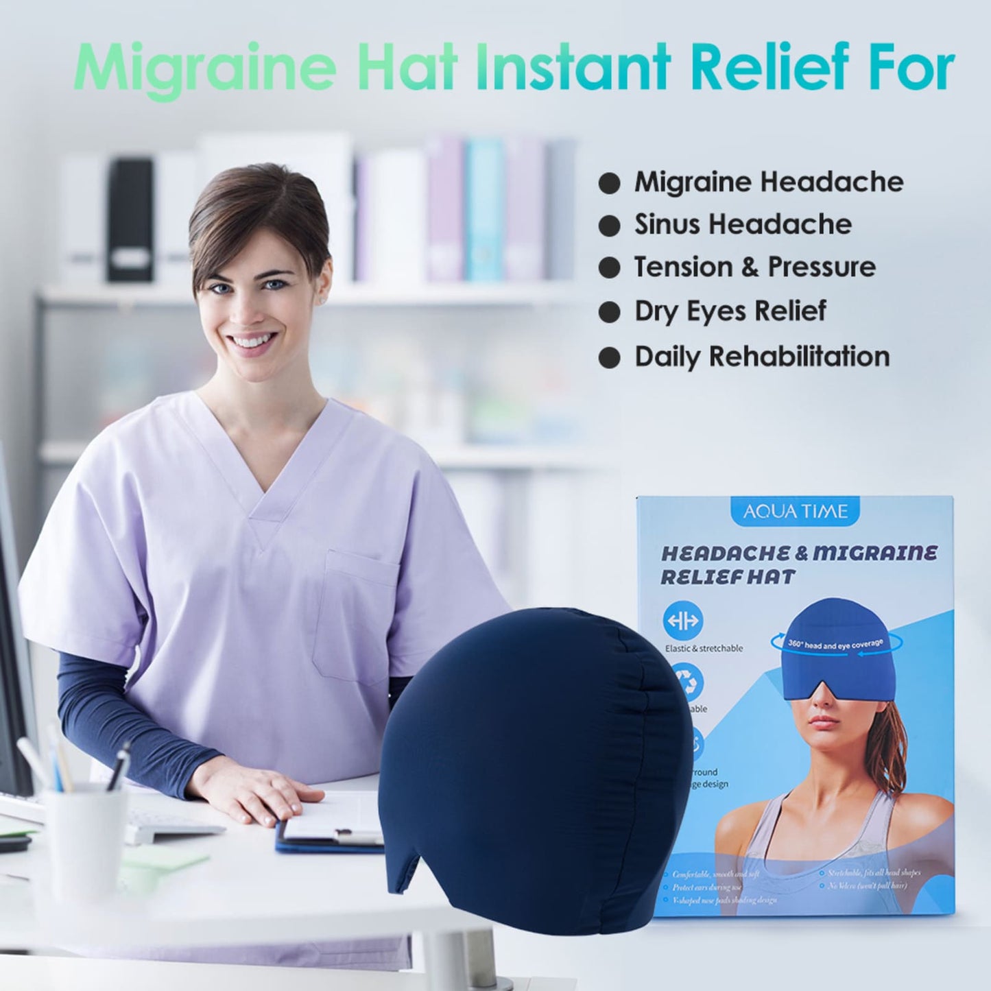 Ice Hat for Migraines, Headache Relief with Thicker Gel for Longer Cooling