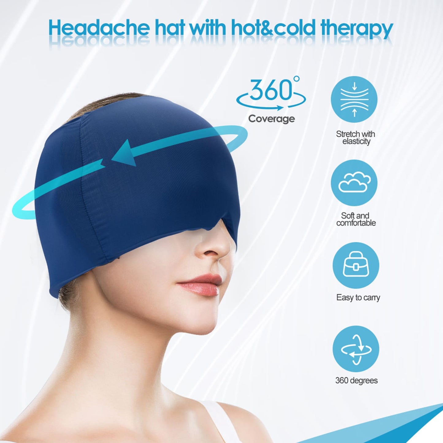 Migraine Relief Gel Cap, Ice Head Wrap, Strethcy and Comfortable
