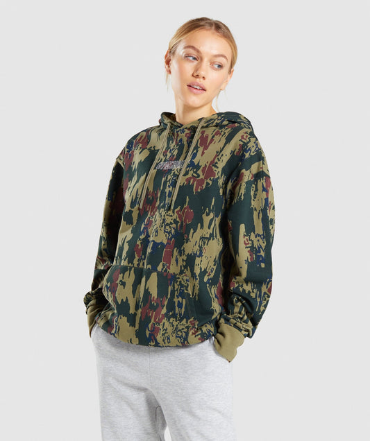 Gymshark Graphic Camo Hoodie - Dark Green Camo