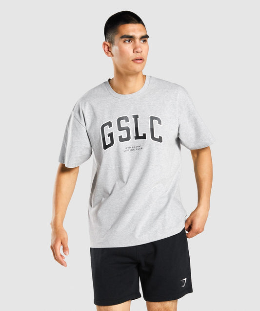 Gymshark GSLC Collegiate Oversized T-Shirt - Light Grey Marl