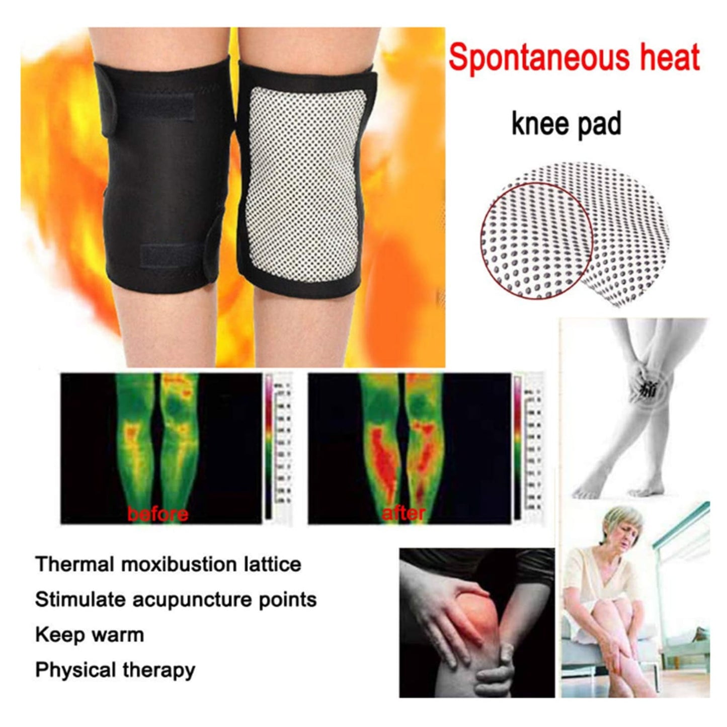 Self-Heating Knee Support Brace with Magnets for Pain Relief, 1 Pair