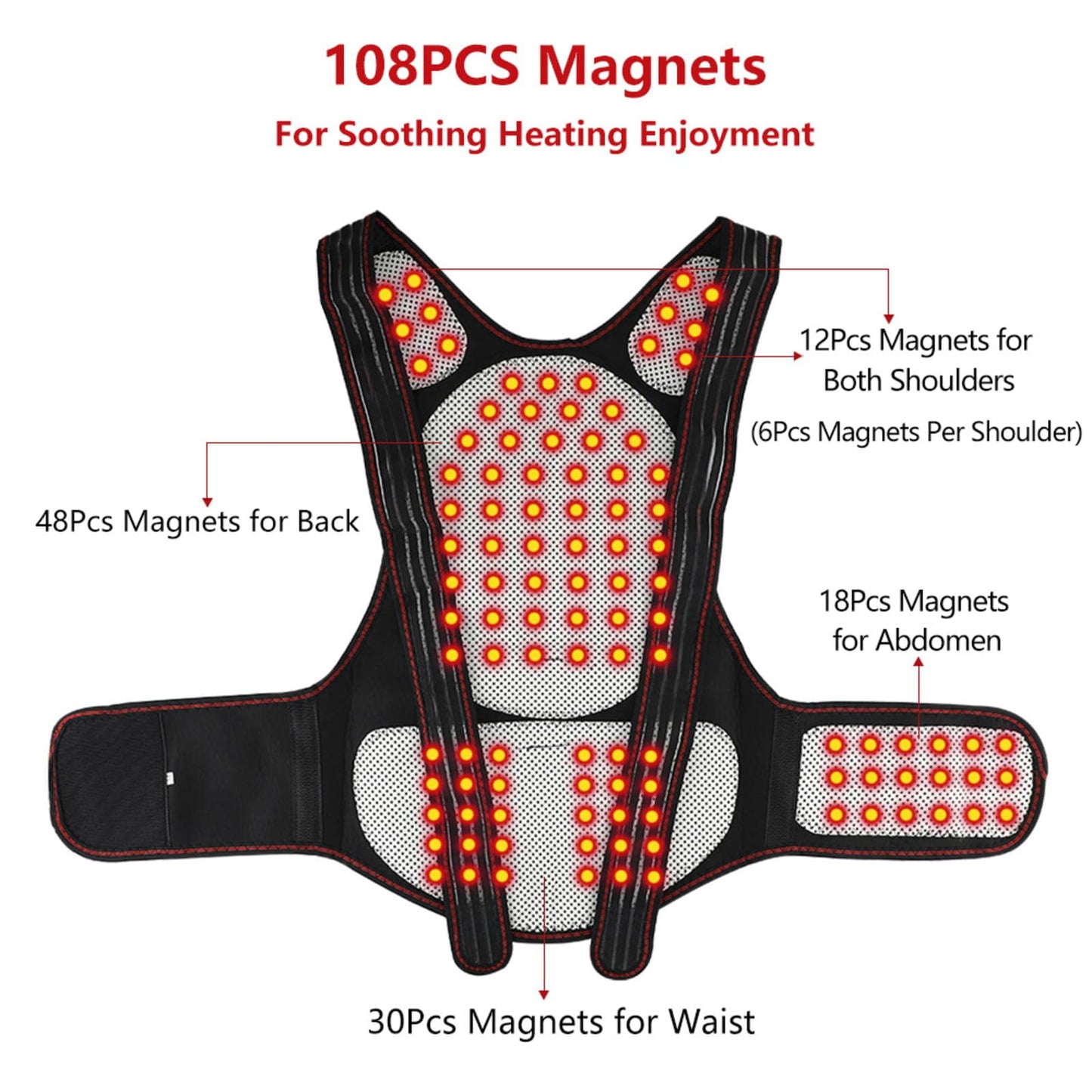 Self Heating Full Back Brace For Back Pain Relief With 108 Magnets