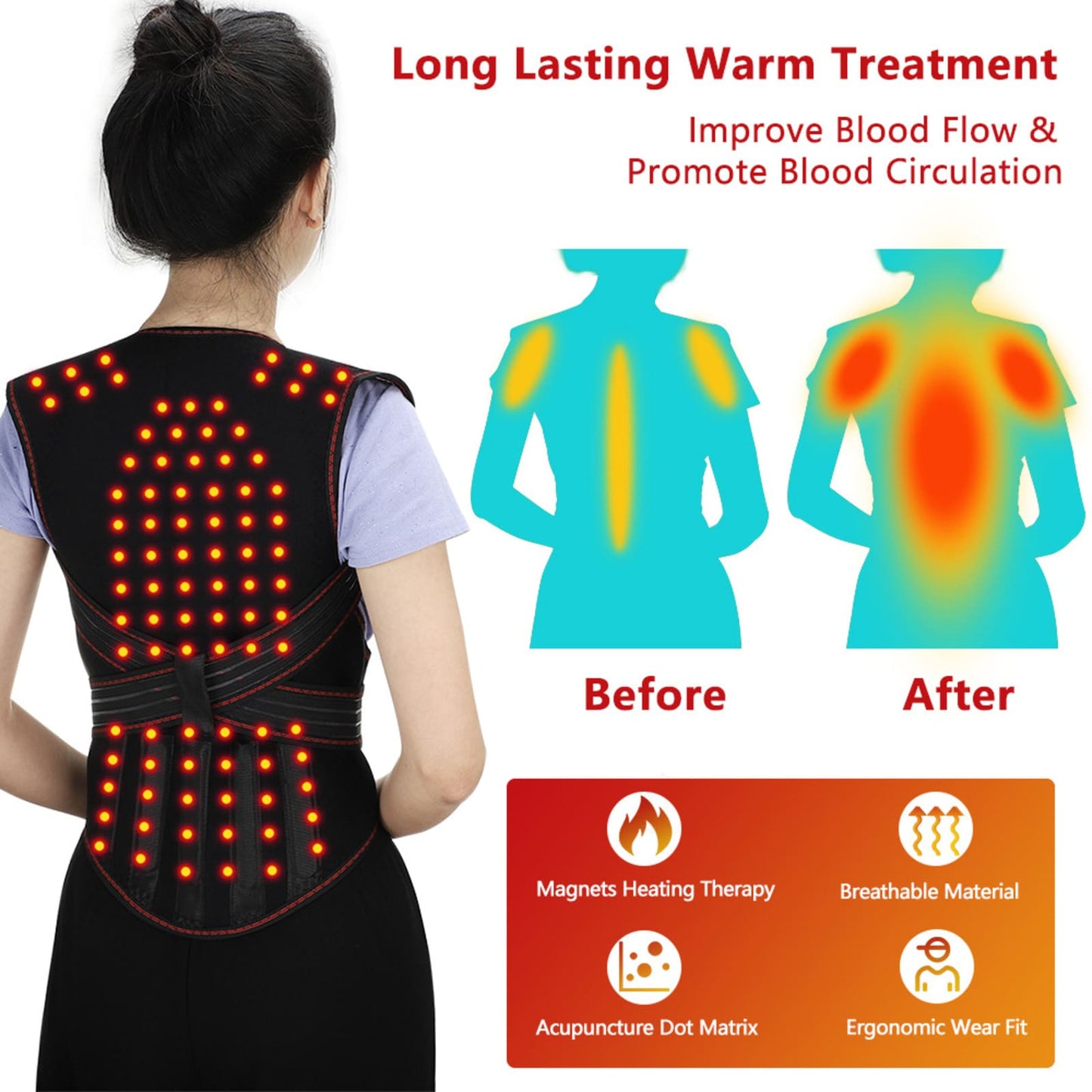 Self Heating Full Back Brace For Back Pain Relief With 108 Magnets