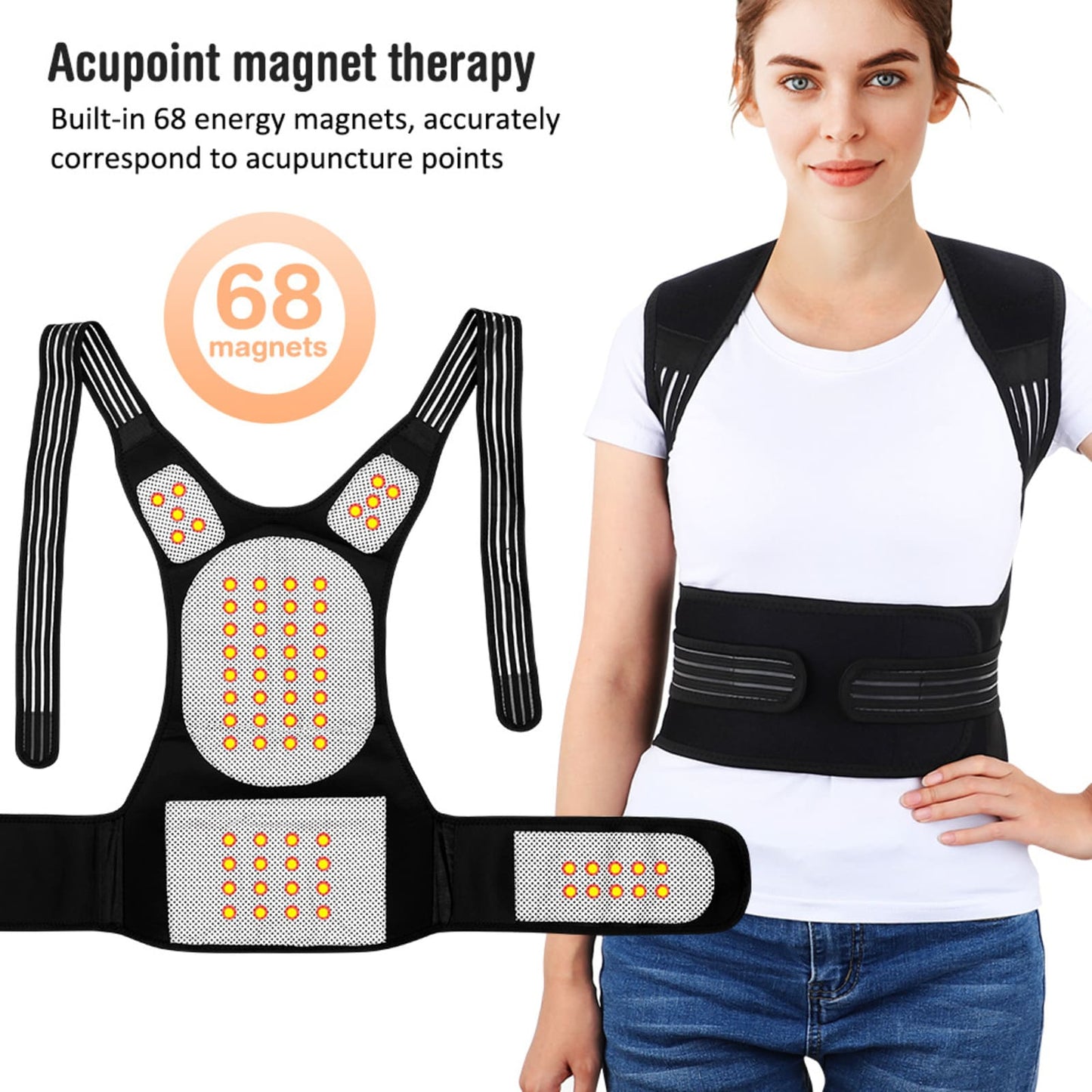 Aofit Self-Heating Full Back Brace with 68 Magnets for Pain Relief