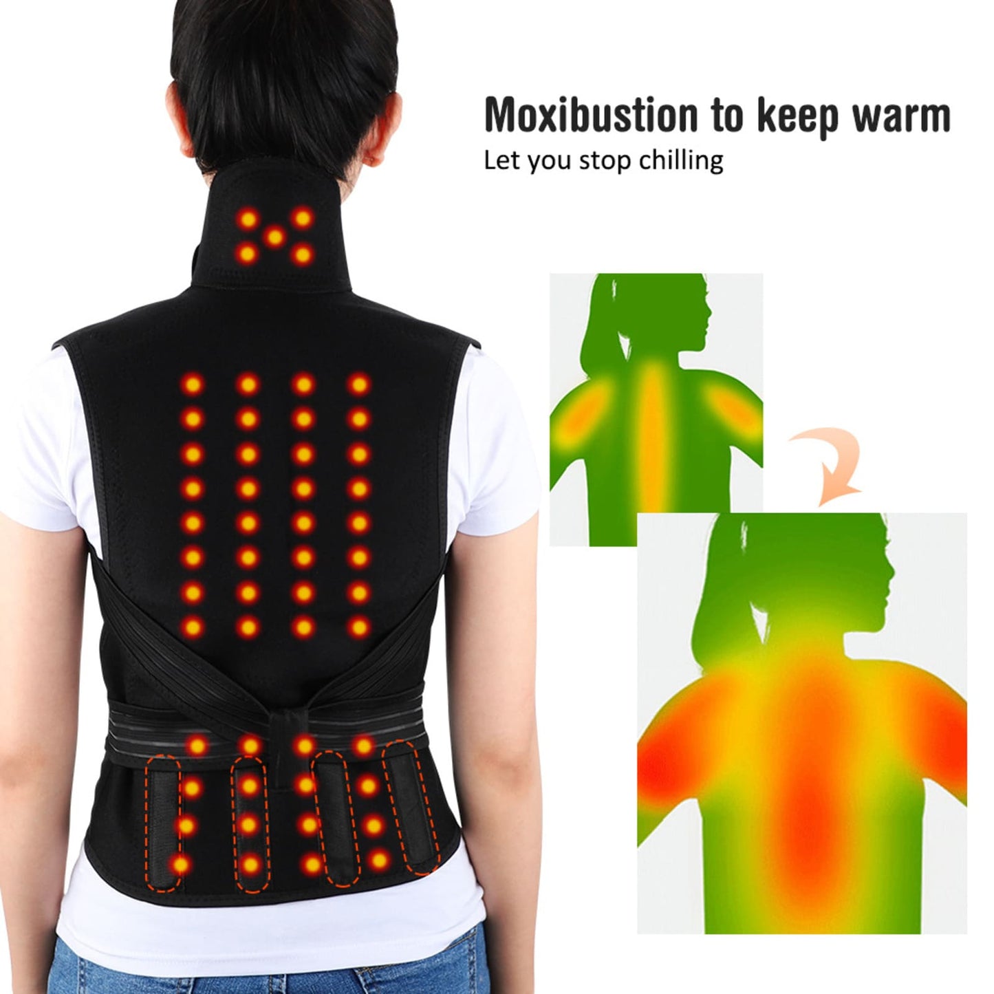 Aofit Self-Heating Full Back Brace with 68 Magnets for Pain Relief