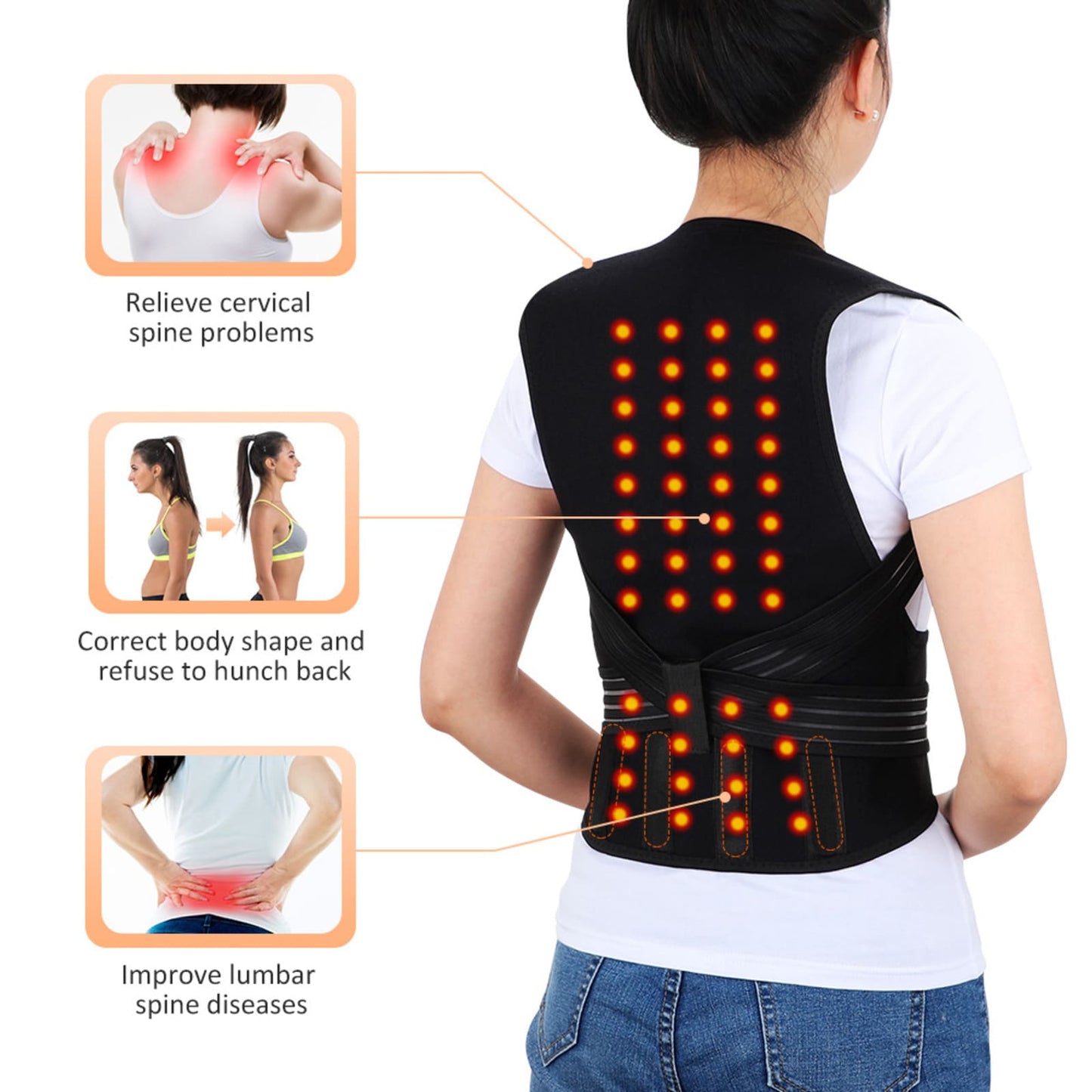 Aofit Self-Heating Full Back Brace with 68 Magnets for Pain Relief