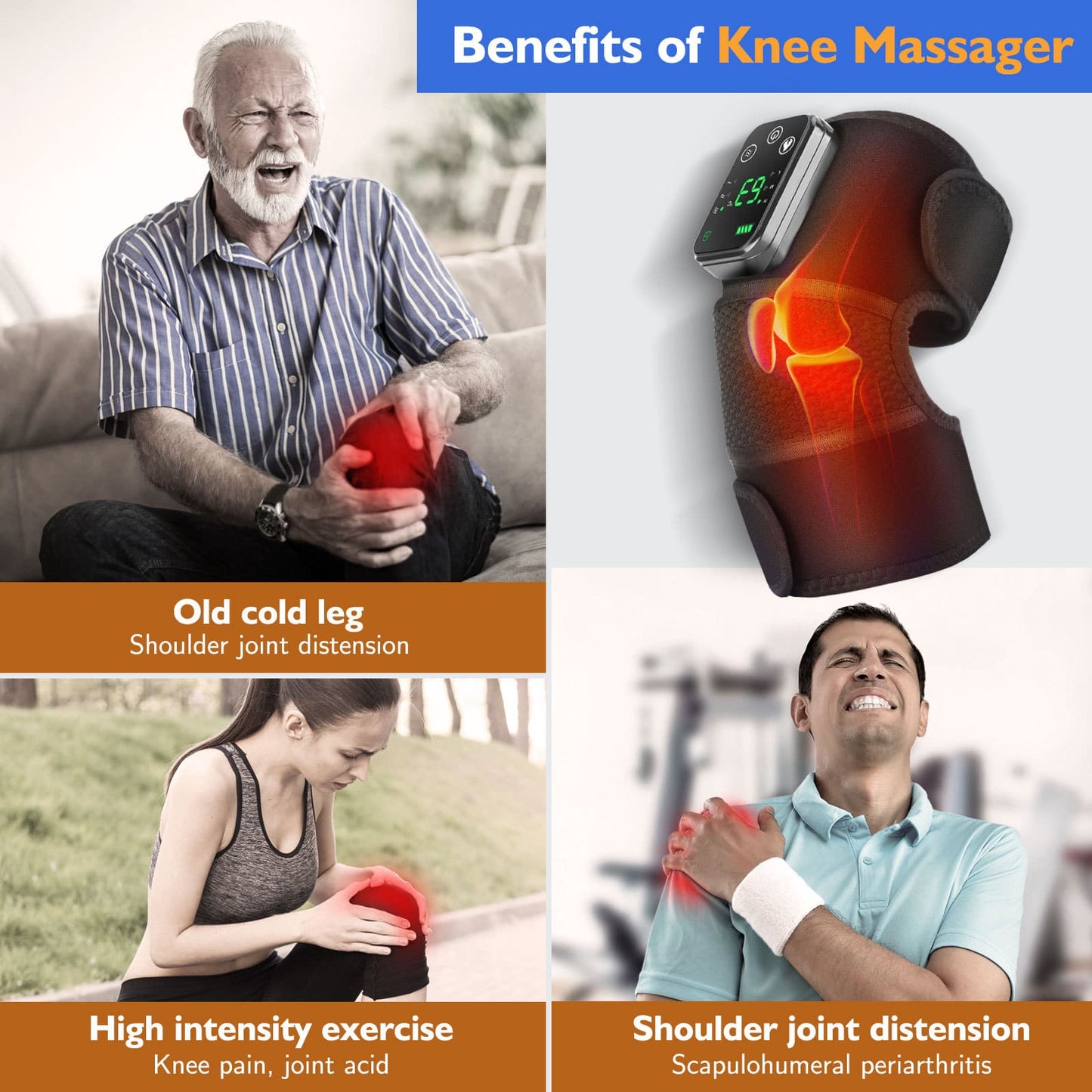 Aofit Electric Heated Knee Brace with Massage for Pain Relief