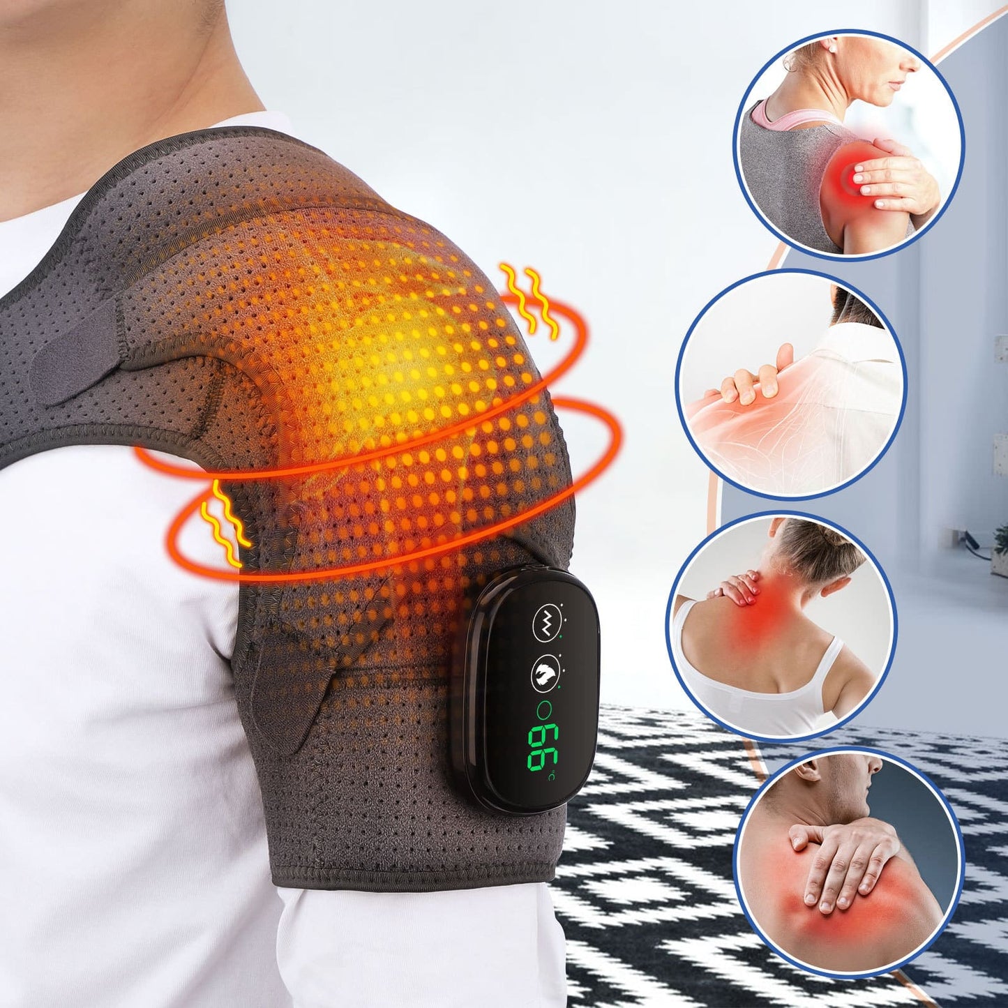 Electric Heated Shoulder Wrap and Vibration Massager for Pain Relief