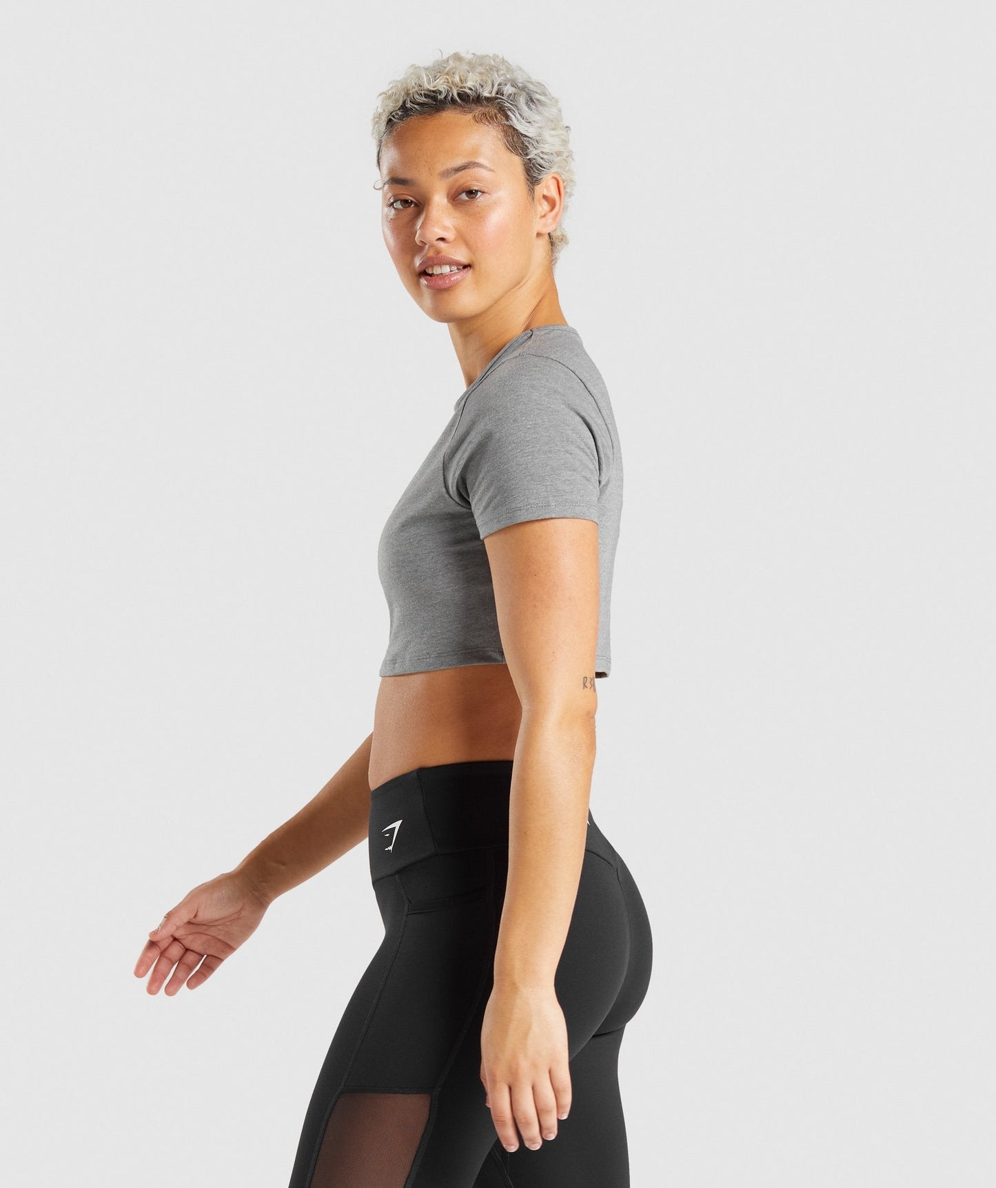 Gymshark Italic Graphic Crop Top - Charcoal Marl
