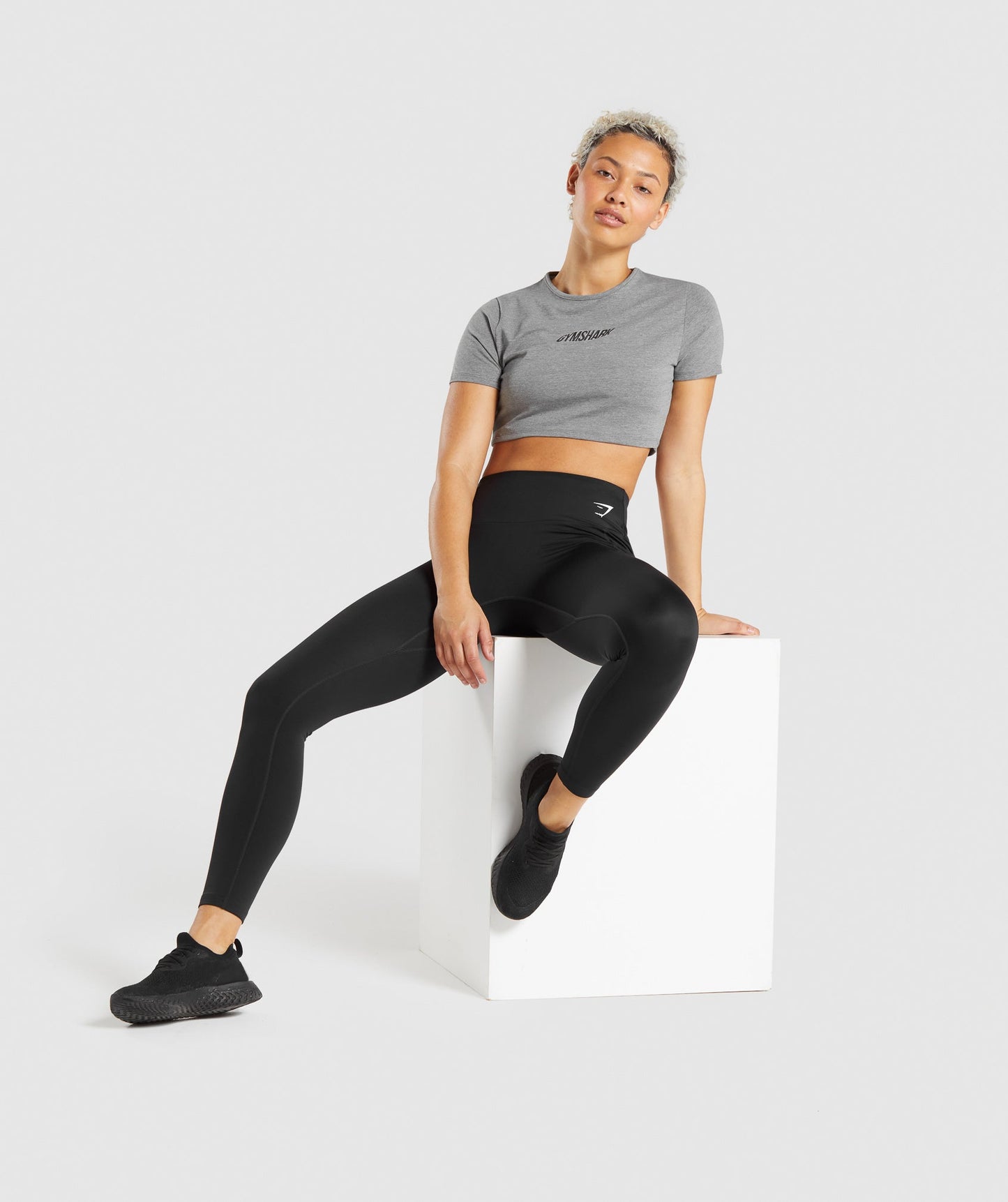 Gymshark Italic Graphic Crop Top - Charcoal Marl