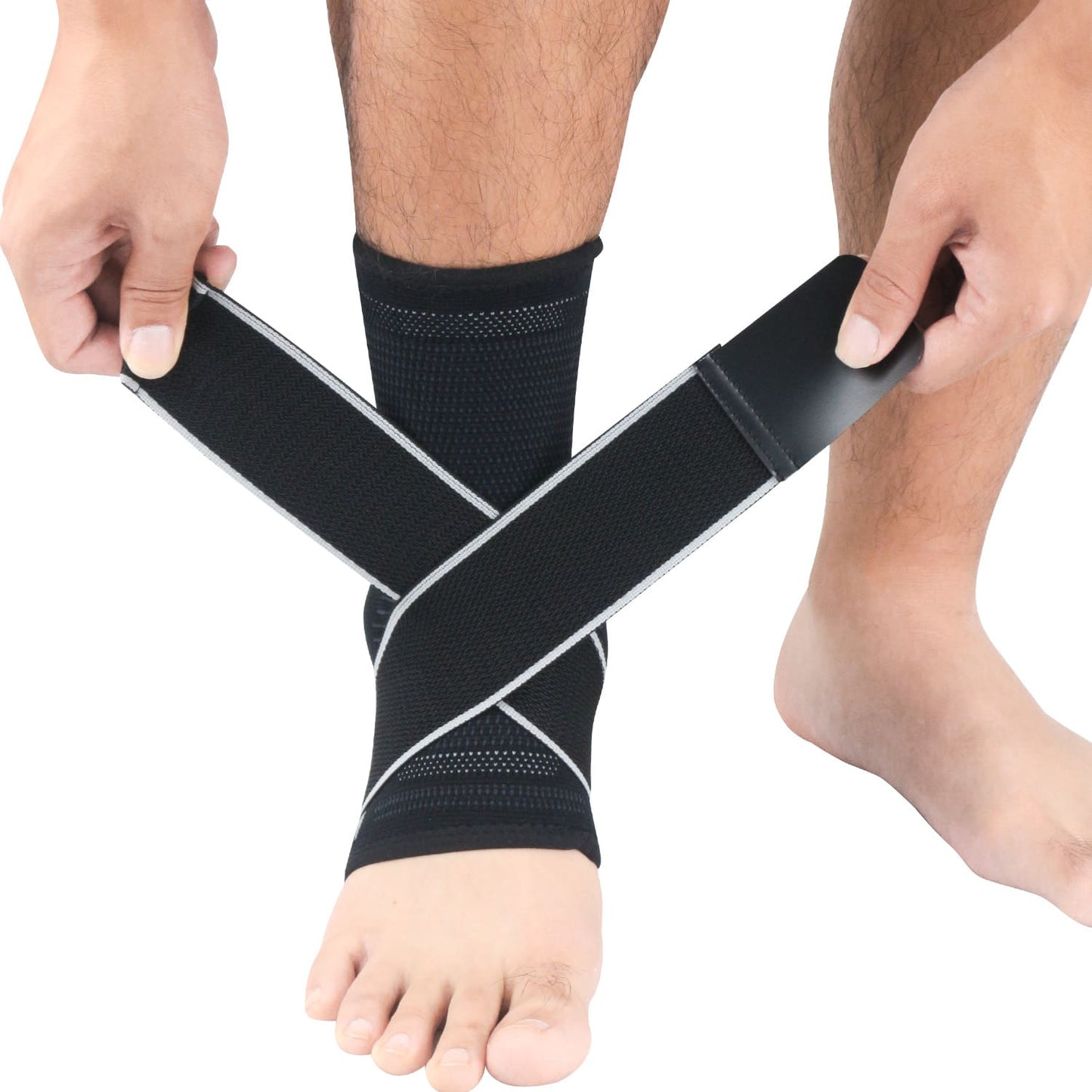 Aofit Compression Ankle Sleeve With Anti-Impact Cushion Padding and Adjustable Straps, Elastic Ankle Support Sock, 1 Pair