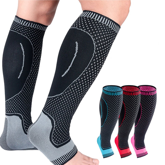 Aofit Full Coverage Lower Leg Compression Sleeves, Protective Calf Compression Socks for Running with Anti-Slip Strips, 1 Pair
