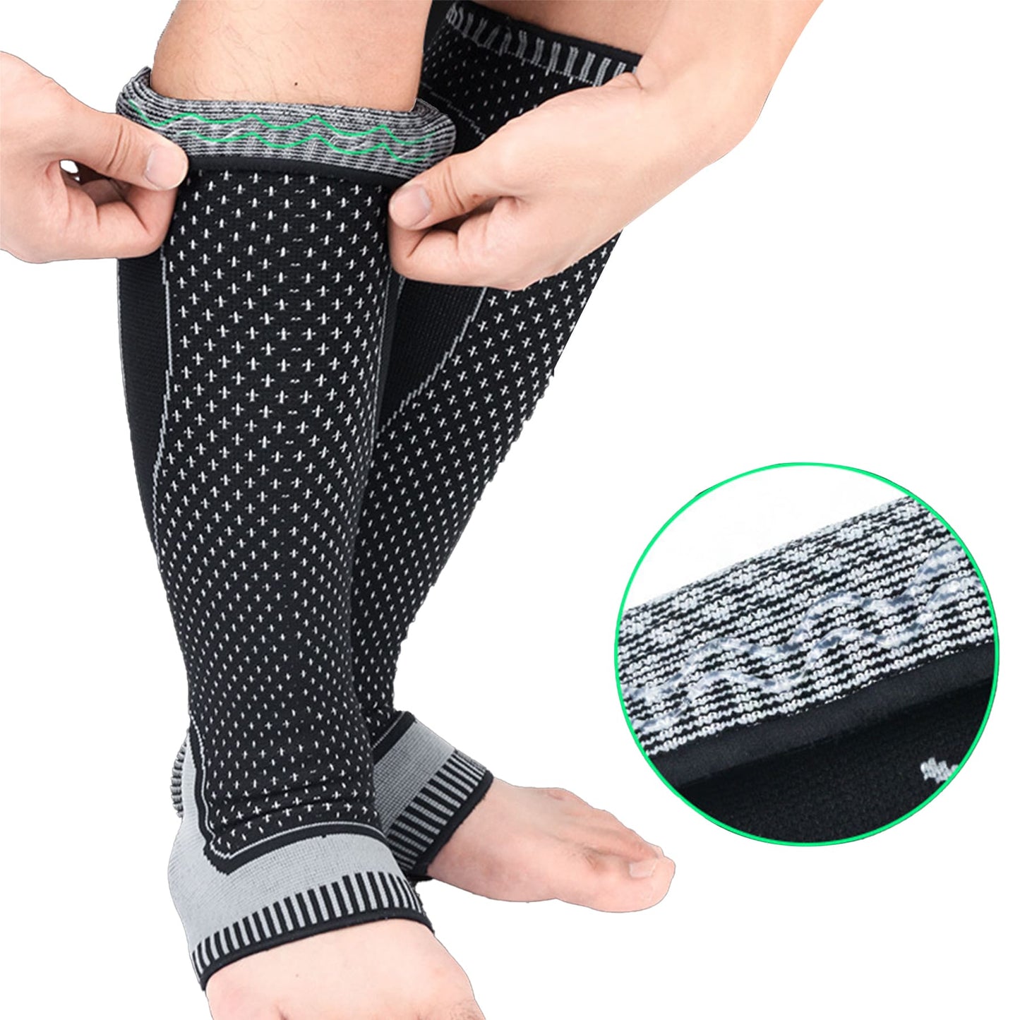Aofit Full Coverage Lower Leg Compression Sleeves, Protective Calf Compression Socks for Running with Anti-Slip Strips, 1 Pair