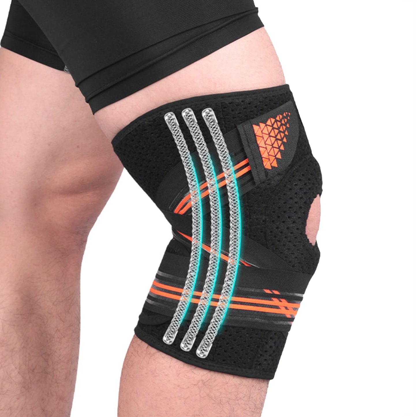 Aofit Knee Support Braces, Compression Sleeves With 3 Spring Side Stabilizers, Protective Foam Pad and Adjustable Straps, 1 Pair